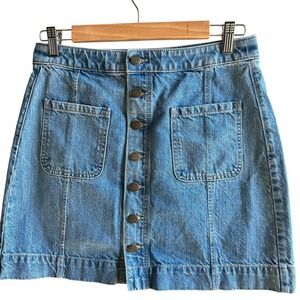 Ann‎ Taylor LOFT Denim Mini Skirt Button Front Pockets Casual Size 4 (27) NWOT